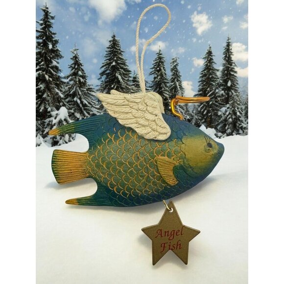 Unbranded Other - Vintage Angel Fish Christmas Tree Ornament Wings & Hanging Star Nautical Beach